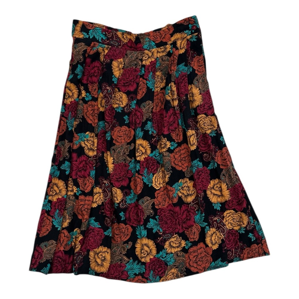 Worthington Vintage Floral Midi Skirt Jewel Tones - Womens Size 8
